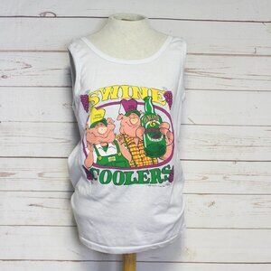 Vintage Swine Coolers 80's Tank Funny Graphic Pigs Wine Top Half‎ Tropix XL